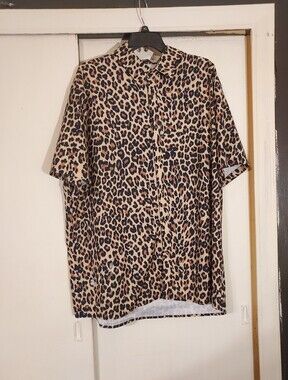 LucMatton Men's Leopard Print Short Sleeve Button Up Casual Shirt XXL
